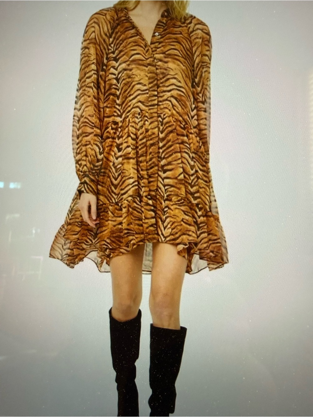 Misa Los Angeles Tigress Chiffon Print Long Sleeve Dress Mini Dress Sz. XS